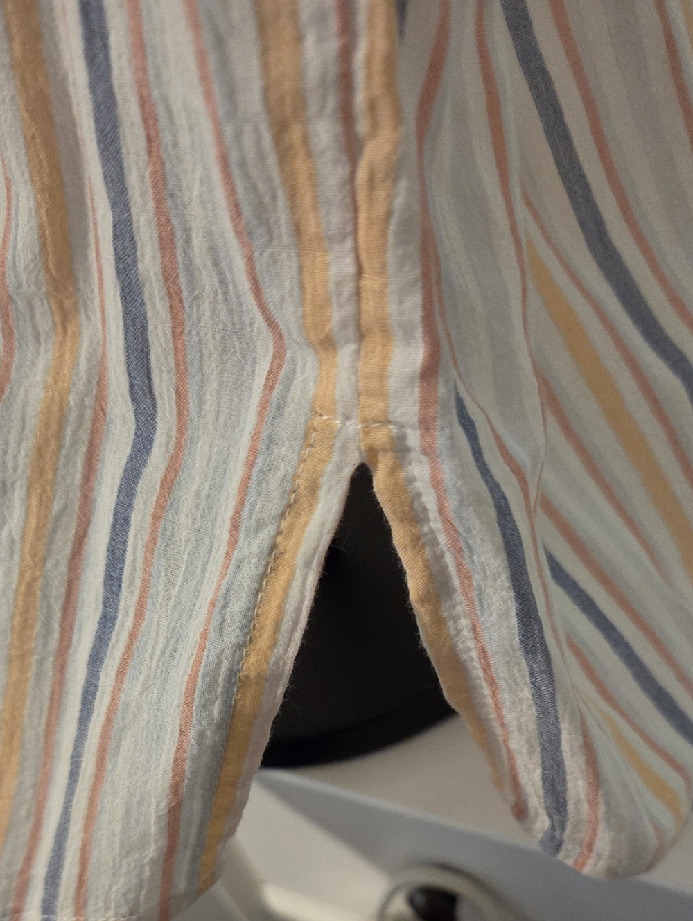 a.n.a Women's Short-Sleeve Striped Button-Down Blouse - Blue, Cream, Peach White - Picture 3 of 5